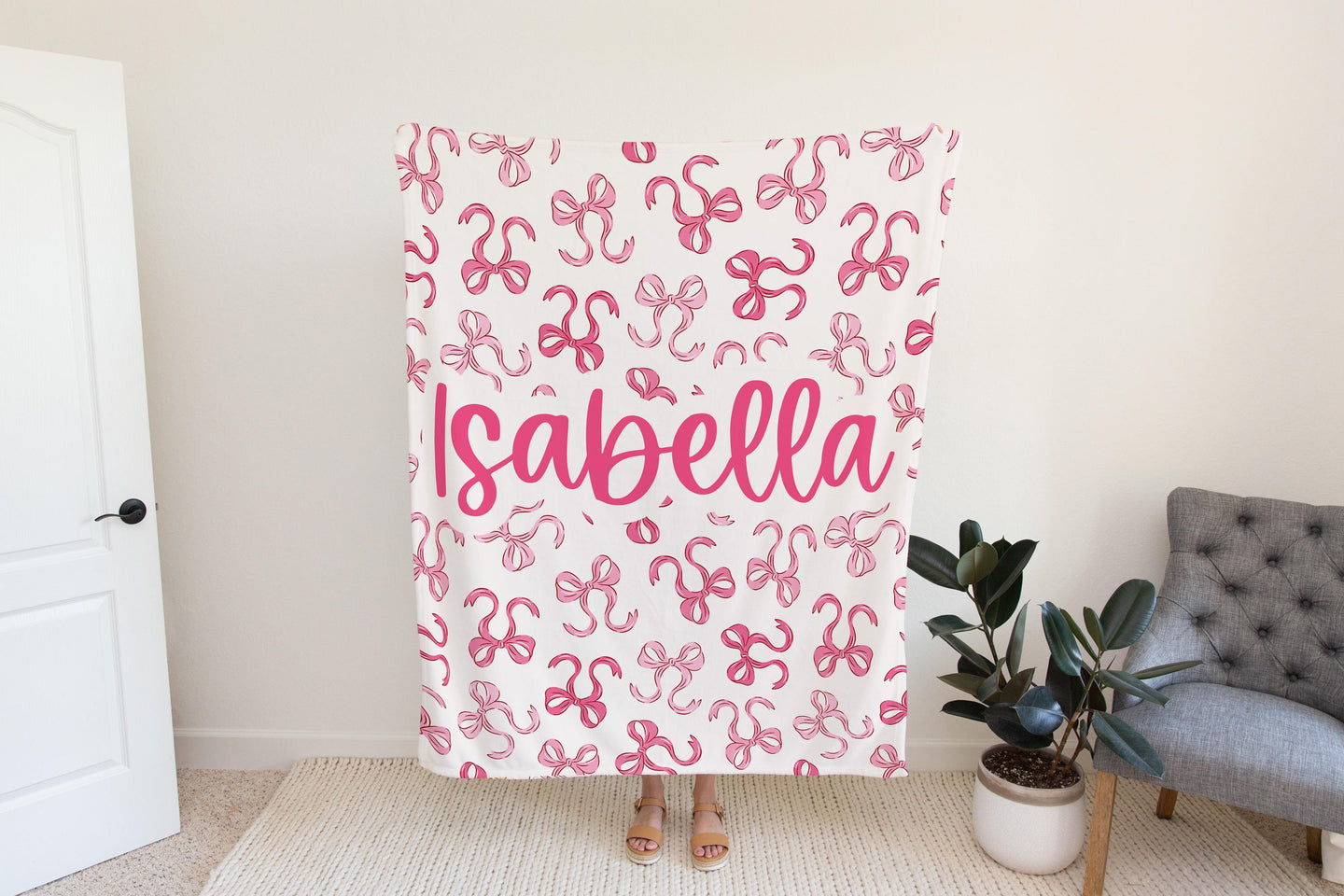 Personalized coquette pink bow Blanket, coquette room decor, preppy stuff room decor, pink bow baby blanket, bow decor